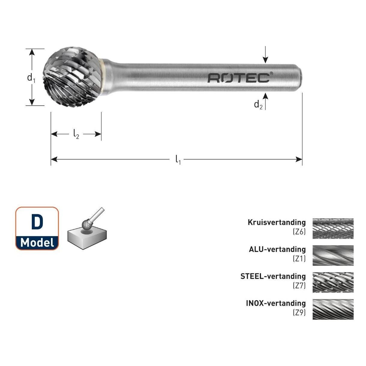 Rotec, Schuurmiddelen, 433.0609 4330609 HM-Stiftfrees 6 mm model D