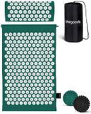 LifeGoods Spijkermat met Kussen - Shakti Mat - Acupressuur Mat - Spijkerbed - Massage Mat - Voor Pijnverlichting, Spierherstel, Stressverlichting en Meer - Incl. 2x Triggerpoint Bal - 60x40x2cm - Groen