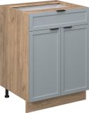 Vicco Keukenonderkast Fame-Line – 60 cm met lade, zonder werkblad, Licht blauw-grijs/Goudkleurig Eiken