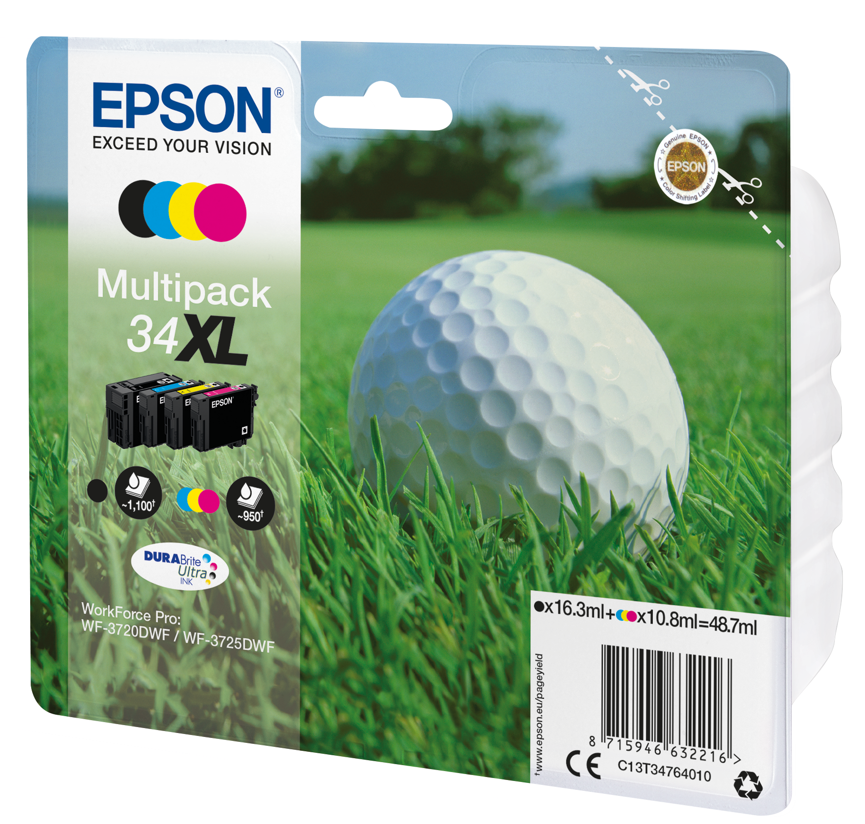 Epson Golf ball Multipack 4-colours 34XL DURABrite Ultra Ink single pack / cyaan, geel, magenta, zwart