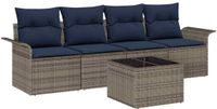 vidaXL Tuinbank Set 5 st Grijs en Marineblauw poly rattan