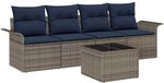 vidaXL Tuinbank Set 5 st Grijs en Marineblauw poly rattan