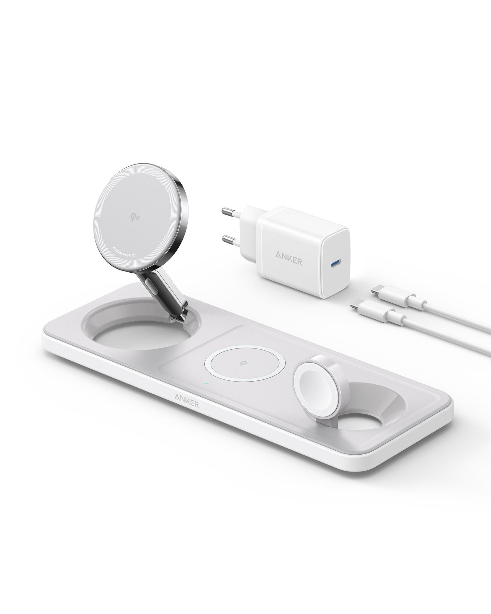 Anker MagGo 3-in-1 Draadloos Oplaadstation - Qi2 - 15W - Wit