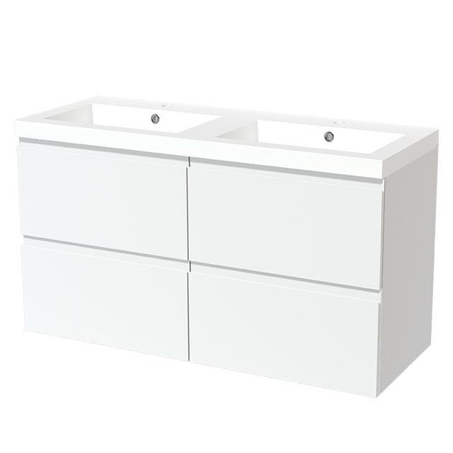 Maxaro Badkamermeubel 120cm Modulo Mat Wit 4 Lades Greeploos Mineraalmarmer