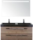 BES LED Seville Badmeubelset 120 cm - 2 Laden Tabacco - Wastafel Lucca Dubbel met Sence Spiegel