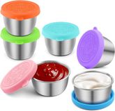 Merkloos Salade dressing bakjes 6 st - Duurzame Snackdoosjes - Diepvriesbakjes - Lunchbox Seal cup - Voorraaddoosjes Met Deksel Uit Silicone - Roestvrijstalen kleine kruidencontainer met deksel - Dressing Bakje - Herbruikbaar - Lekvrij - Voor Snack/Dips/Salad