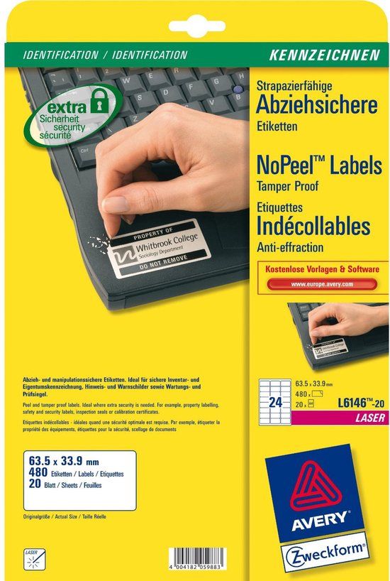 Avery L6146-20 Label - 63.5 x 33.9 mm - 480 labels