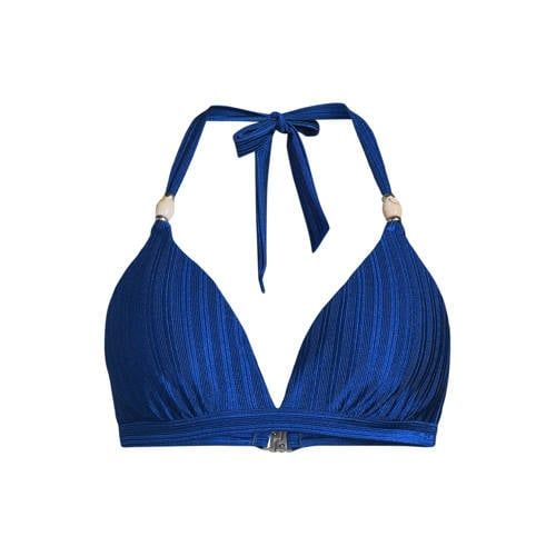 BEACHWAVE voorgevormde halter bikinitop met textuur kobaltblauw