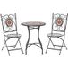 Ensemble bistro 2 places 3 pièces style fer forgé mosaïque céramique motif rose des vents chaises pliantes