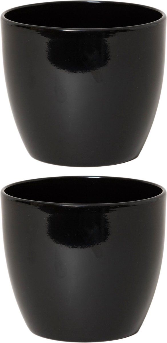 Floran - Bloempot - Glanzend Zwart Keramiek - 15x17.5 cm - 3 stuks