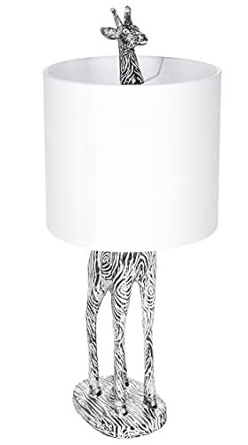 BRUBAKER Tafel- of bedlampje Giraffe Afrika - tafellamp met keramische voet en stoffen kap - 51,5 cm hoogte, zwart-wit