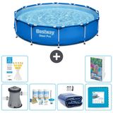 Bestway Rond Steel Pro Zwembad - 366 x 76 cm - Blauw - Inclusief Pomp - Onderhoudspakket - Solarzeil - Vloertegels - 7-delig