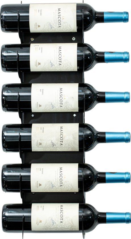 Ferro Duro Wand Wijnrek - 6 Flessen - Zwart Metaal