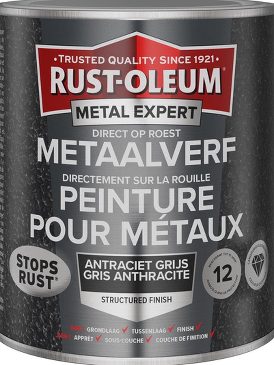 Rust-oleum Metalexpert Direct Op Roest Metaalverf - Structuur - Antraciet 750ml - Grijs