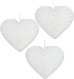 Bellatio Decorations Ophang hartjes - 8 stuks - papier - wit