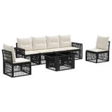 vidaXL Tuinbank Set 7 st Zwart en Crème Wit poly rattan