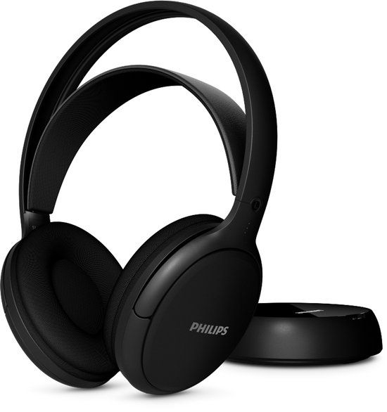 Philips Sound Philips SHD6000BK TV-hoofdtelefoon met 30 uur batterij, 30 m bereik, digitale 2,4 GHz verbinding, verwisselbare batterij, optische en 3,5 mm ingangen, over-ear comfort, zwart