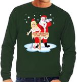 Bellatio Decorations Foute kersttrui - heren - dronken kerstman en kerstvrouw - groen - heren - kerstborrel M