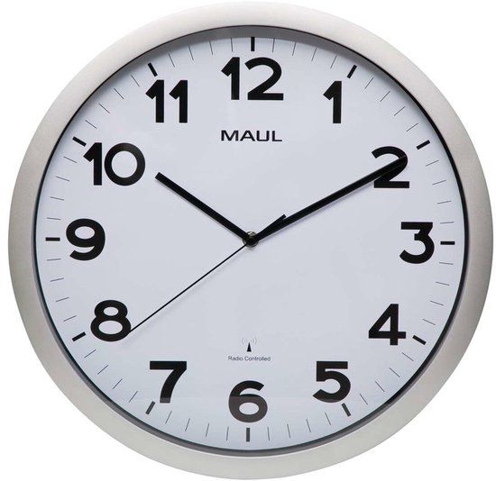 MAULstep Wandklok - Radiogestuurd - Zilver/Wit - 40cm