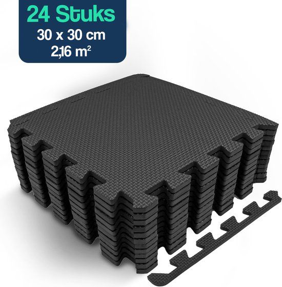 Hulser Puzzelmat - 30 x 30 x 1 cm - 24 stuks - Zwart