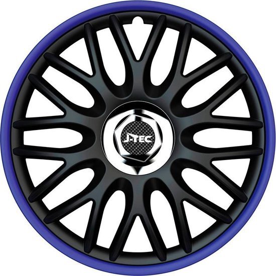 4-Delige J-Tec Wieldoppenset Orden R 15-inch zwart/blauw + chroom ring