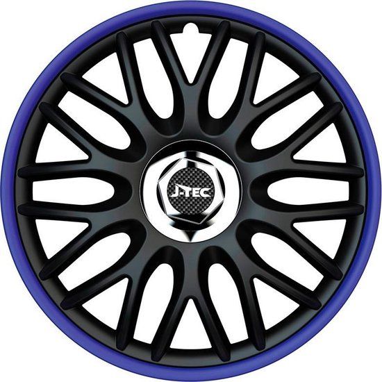 J-Tec Orden R 15-inch Wieldoppenset - Zwart/Blauw + Chroom Ring (4-delig)
