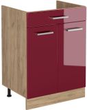 Vicco Keukenonderkast R-Line, Rode hoogglans/Goudkleurig Eiken, 60 cm met lade zonder werkblad