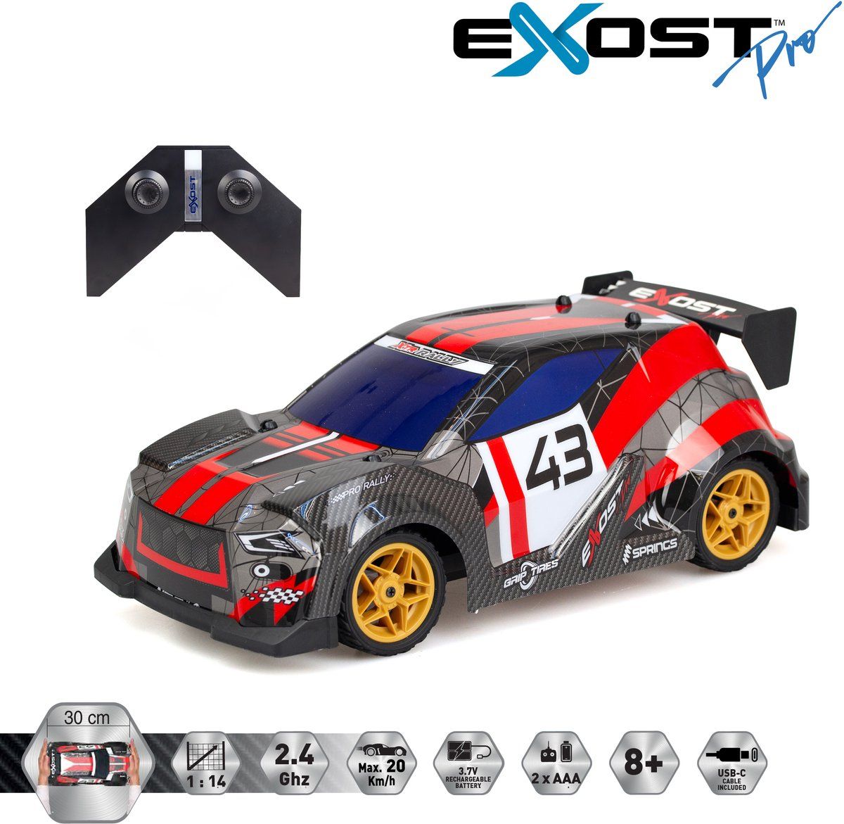 Exost Pro Rally XTR - Bestuurbare auto incl. oplaadbare batterij - High speed