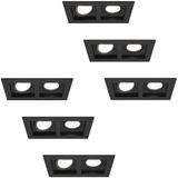 HOFTRONIC Set van 6 Fresno Dubbele Inbouwspots - Rechthoek - 2x GU10 - 6000K Daglicht wit - 10 Watt 800 lumen - Kantelbaar - IP20 stofdicht - Zwart