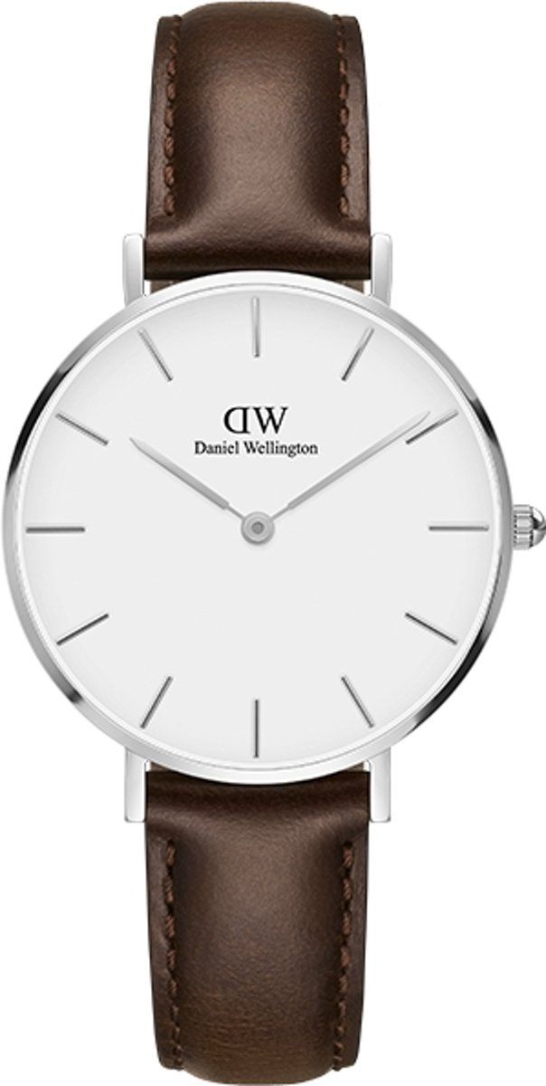 Daniel Wellington Petite Silver Bristol White DW00100183 - Horloge - 32mm - Leer - Bruin