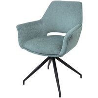 Eetkamerstoel HWC-M53, keukenstoel gestoffeerde stoel met armleuning, draaibare auto positie, metaal stof MVG ~ grijs-blauw