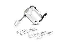 Bosch MFQ4835DE Styline, premium handmixer, zeer stil, 2 paar garde, deeghaken, aansluiting voor mixvoet, 575 W, Roestvrij staal, Wit