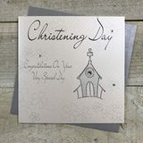 witte WHITE COTTON CARDS witte katoenen kaarten 1-Piece Christening Day Gefeliciteerd met uw zeer speciale handgemaakte kaart, zilveren kerk