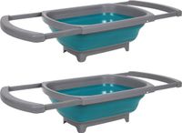 Merkloos Opvouwbare Afwasteil/Afwasbak - 2x - Grijs/Blauw - Kunststof - 26x39 cm