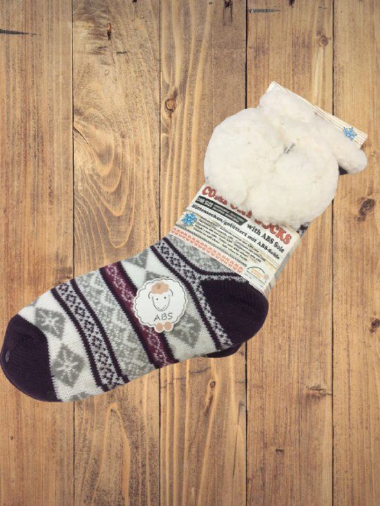 Wintersokken met fleece voering en anti-slip - Sinterklaas - Kerst - Unisex - One size - Bruin/Wit/Roze