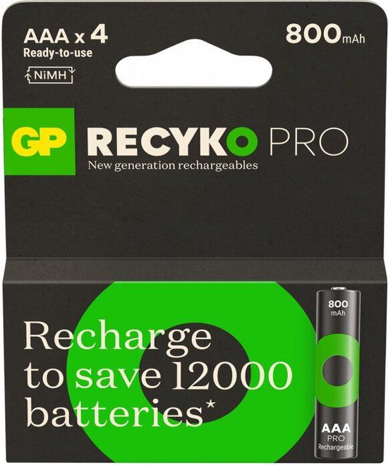 GP ReCyko Pro AAA 800mAh Oplaadbare Batterijen - 4 stuks