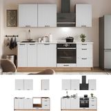 Vicco Complete keukeneenheid Fame-Line, Wit Landhuis/Goudkleurig Eiken, 230 cm, WB Marmer