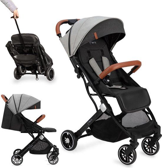MoMi Estelle Kinderwagen - Lichtgewicht Buggy - Compact Opvouwbaar - Met Verstelbare Rugleuning - Reisbuggy 6+ Maanden - Grijs