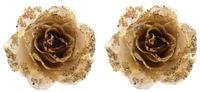 Decoris Kerstboomversiering Bloem - 2x - 14 cm - goud - op clip - ornament - roos