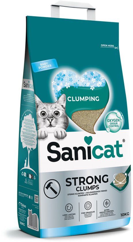 Sanicat Strong Clumps Kattenbakvulling Baby Powder - 10 kg