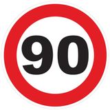 Sticker Snelheidsbegrenzing, rode cirkel, tractor, zwaargewicht, snelheidsbegrenzing, vrachtwagen, 90 km/u, zelfklevend, 20 cm diameter