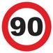 Sticker Snelheidsbegrenzing, rode cirkel, tractor, zwaargewicht, snelheidsbegrenzing, vrachtwagen, 90 km/u, zelfklevend, 20 cm diameter