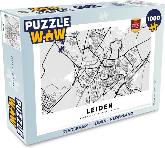 MuchoWow Puzzel Stadskaart - Leiden - Nederland - Legpuzzel - Puzzel 1000 stukjes volwassenen - Plattegrond