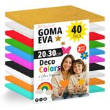 OFITURIA Verpakking met 40 vellen van EVA-kunststof, decoratieve kleuren, formaat 20 x 30 cm, 10 verschillende kleuren, voor school of thuis, EVA-schuim (assortiment ter decoratie)