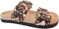 Maruti Evie Hairon Cow D04 Slippers Donker Bruin Koeienprint Leer Dames - Bruin - 37