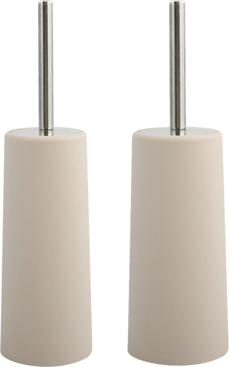 MSV Toiletborstel houder/WC-borstel - 2x - beige - kunststof - 35 cm