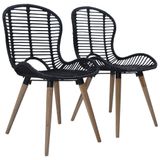 VidaXL Eetkamerstoelen 2 stuks natuurlijk rattan zwart