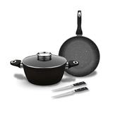 Laguiole 3-delige set met antiaanbaklaag 'Black Ston®' inductie + 2 Laguiole steakmessen, zwart, 25 cm