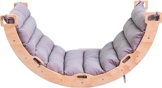 Buxibo Houten Klimbrug/Klimboog Inclusief Kussen - Montessori Klimrek - Naturel Hout - Kinderspeelgoed - 97x47x52cm
