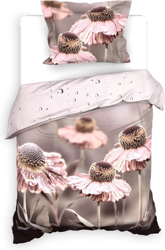 Heckettlane Zalia Dekbedovertrek Eenpersoons 140x200-220 cm - Grijs - Katoensatijn